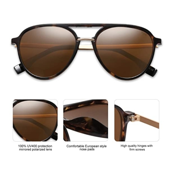 Tortoise Brown Double Bridge Polarized Sunglasses for Women Men - Picture 3 of 4